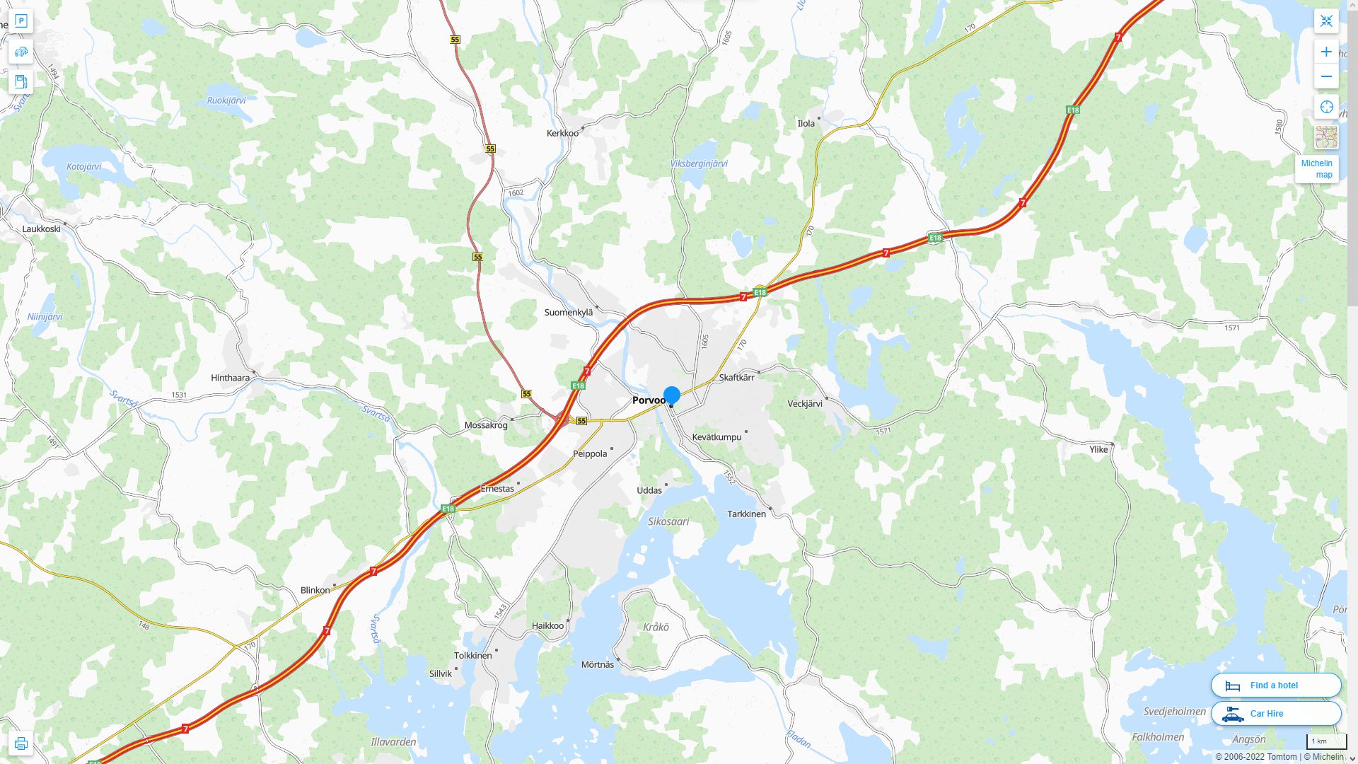 Porvoo Highway and Road Map
